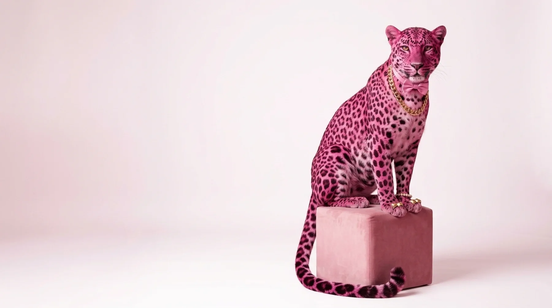 Pink leopard on a velvet cube