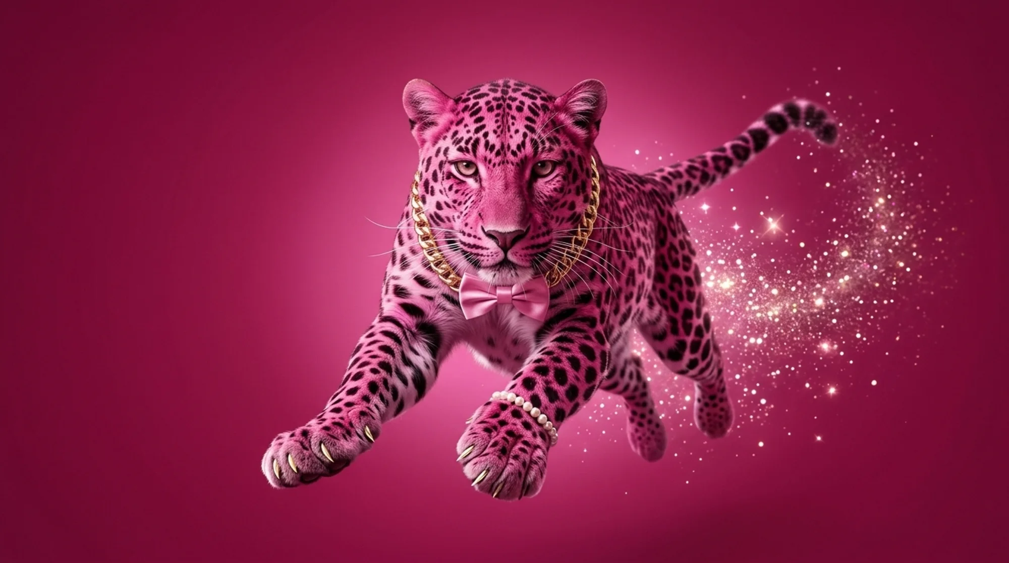 Pink leopard leaping